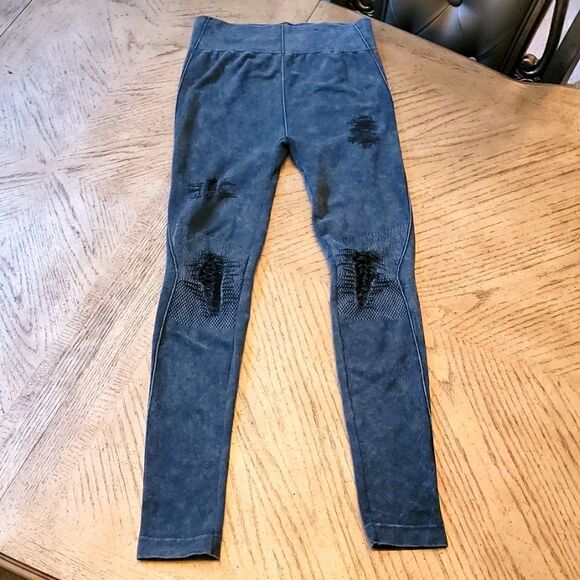 Charcoal distressed denim like leggings size S - Picture 1 of 10